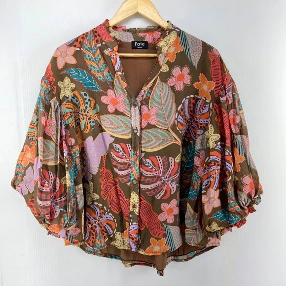 Fate What You're Worth Brown Floral Blouse Womens Medium - Picture 4 of 12